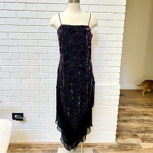 Alex Evenings Dresses & Skirts - Vintage Alex Evenings Beaded Sequin Fringe Floral Velvet Burnout Dress 10